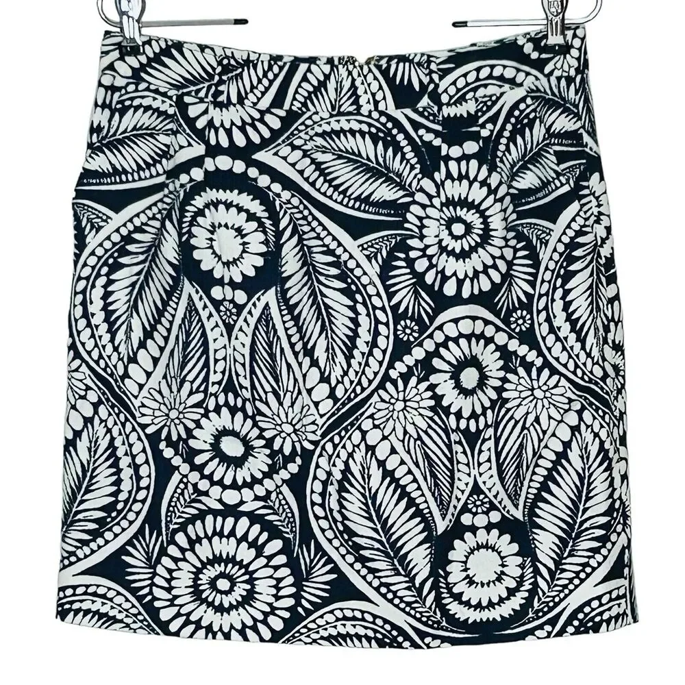 Kate Spade Floral Skirt Size 6 Classic Blue White‎ Straight Pencil Pockets